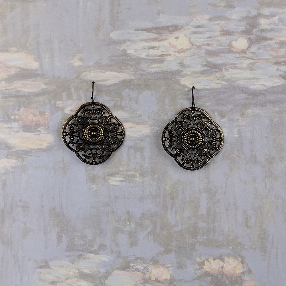 Antique Bronze Metal Filigree Earrings